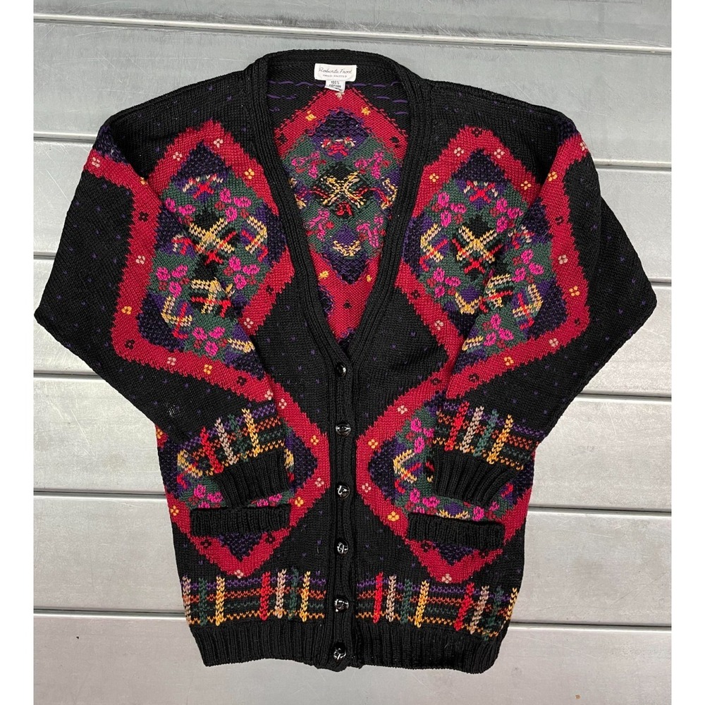Roberta Frost Hand Knitted Cardigan Sweater Womens Medium Multicolor 100% Cotton